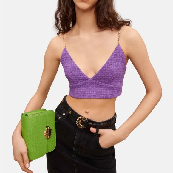 Maje Womens Lapraia Chain-Strap Tweed Top - Picture 4 of 9